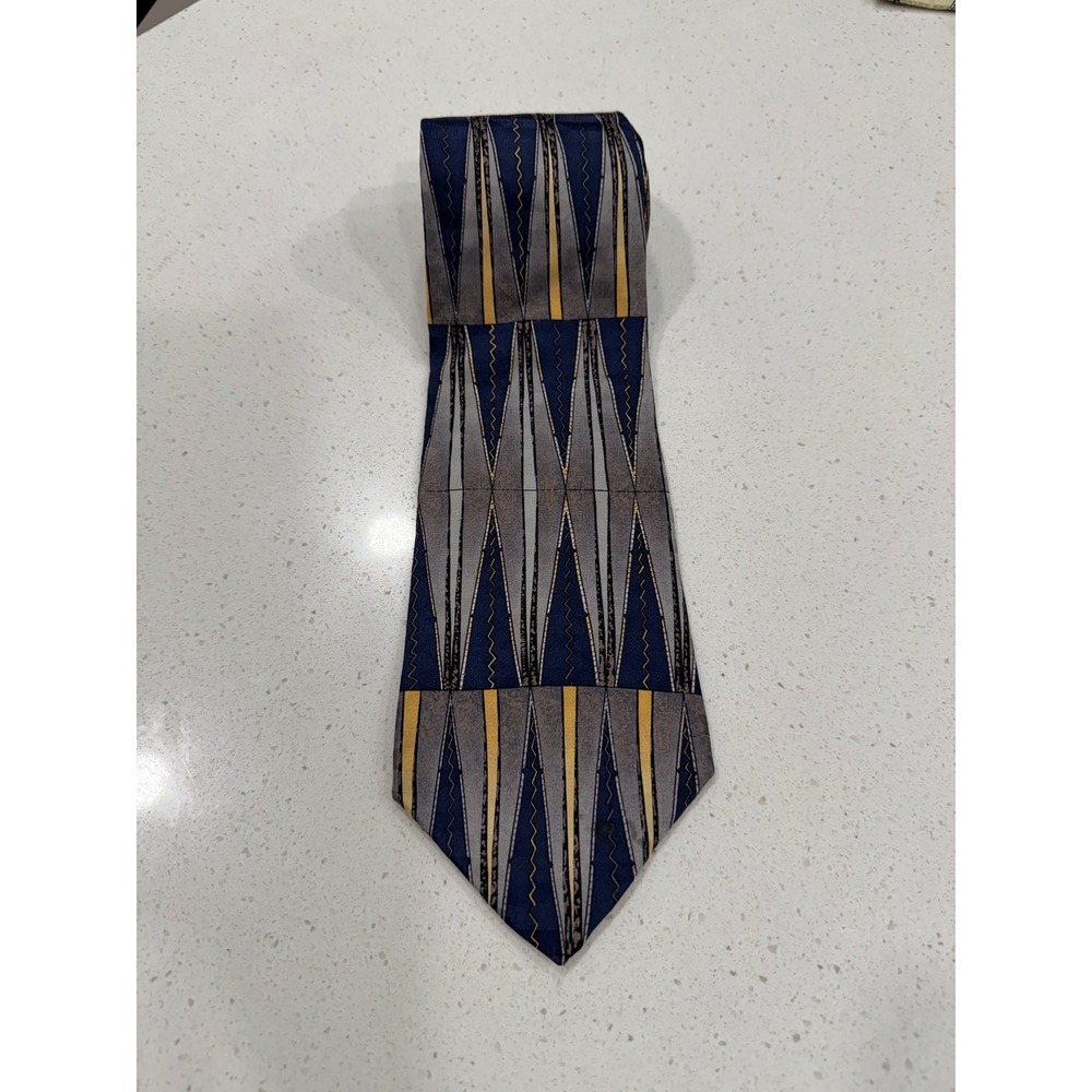 Courchevel Men's Necktie Geometric Pattern Silk Blend Blue Gold Grey